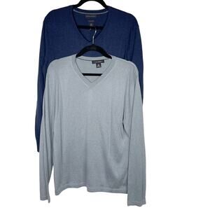 Banana Republic Mens M Set of 2 Blue Luxury Silk Cotton Cashmere V Neck Sweater